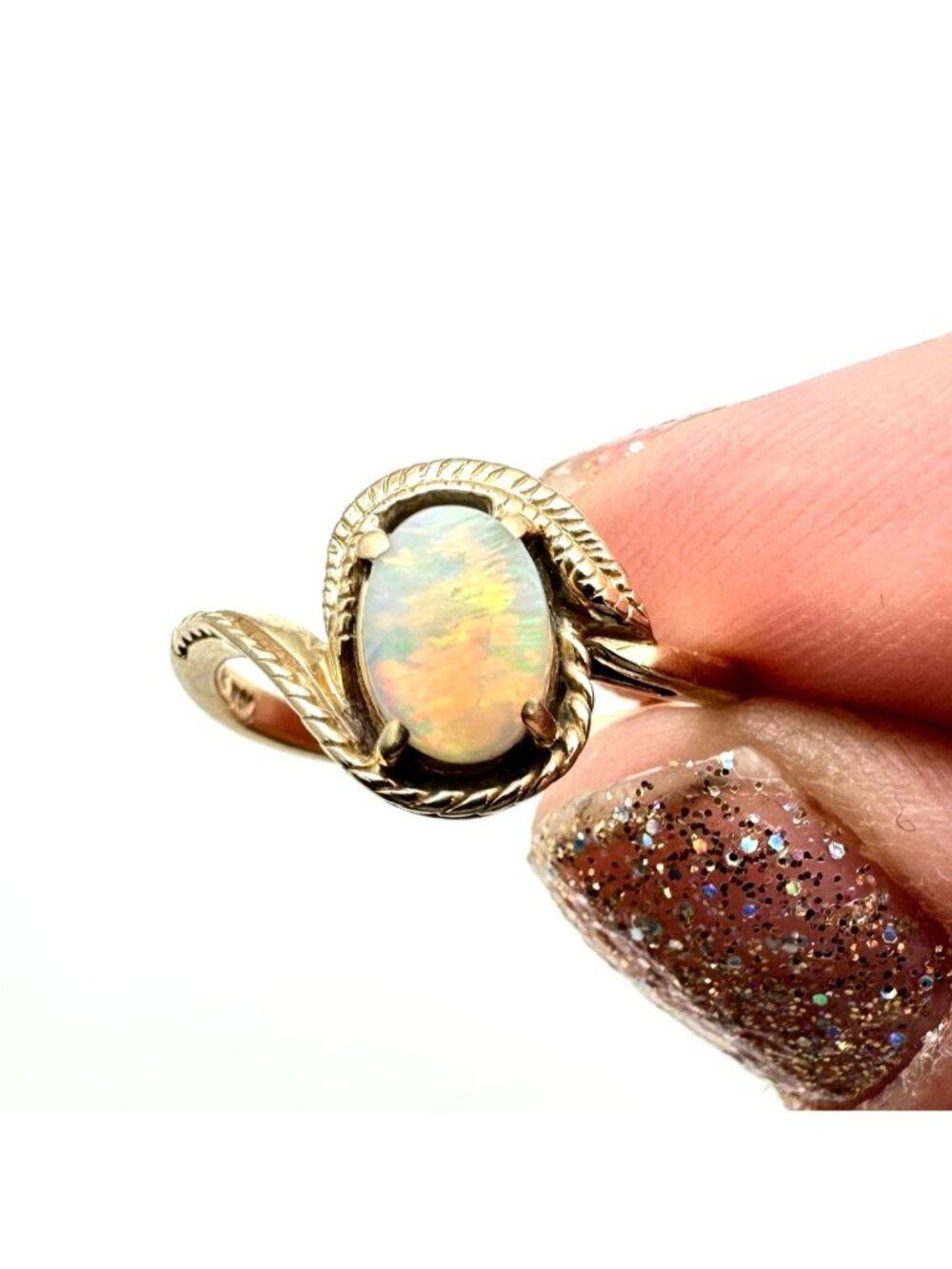 Estate Jewelry Womens Ring 10K Yellow Gold Opal Ring Size 6